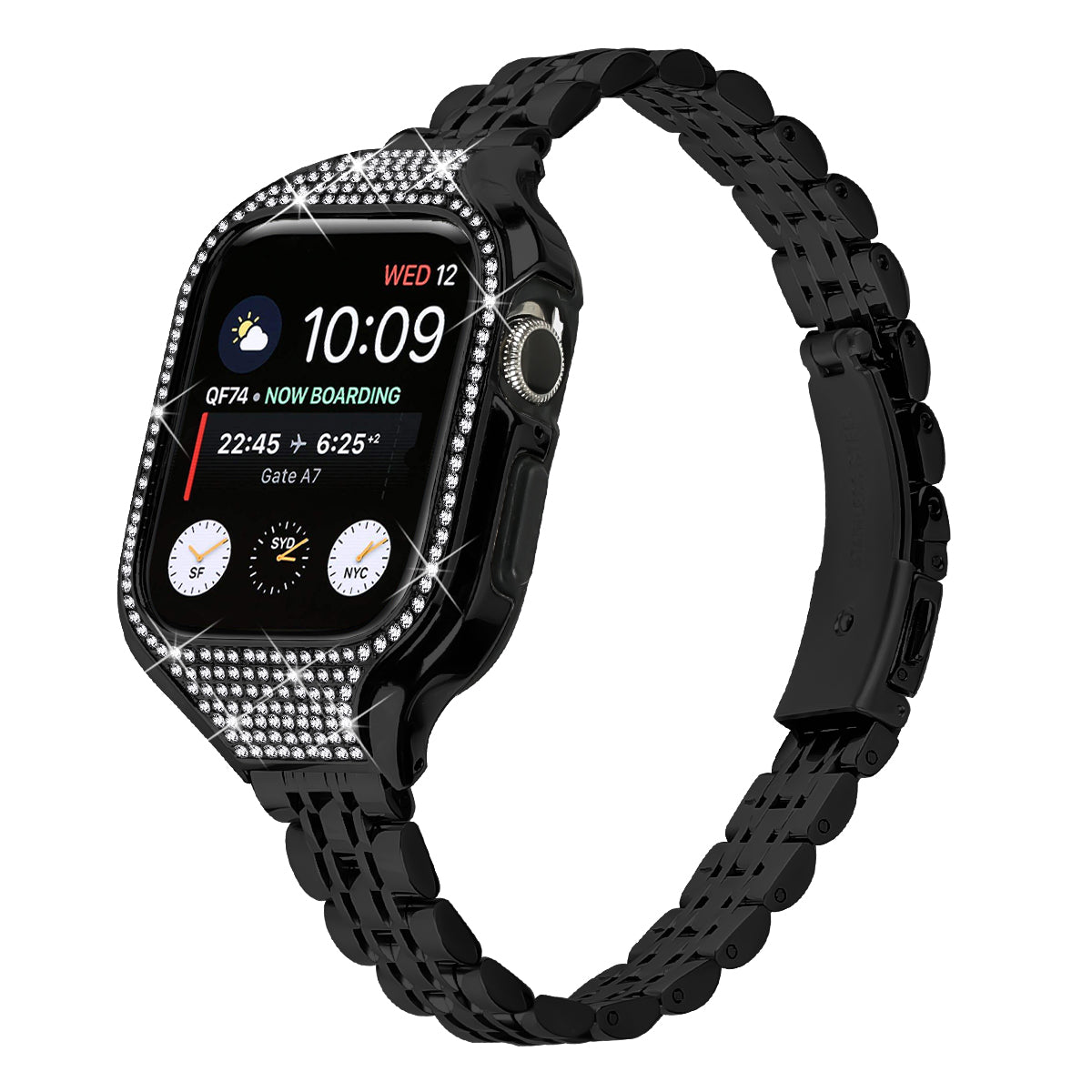 For Apple Watch Series 7 / 8 / 9 41mm Replacement 7 Beads Stainless Steel Strap with Watch Case - Black For Apple Watch Series 7 / 8 / 9 41mm Replacement 7 Beads Stainless Steel Strap with Watch Case - Black